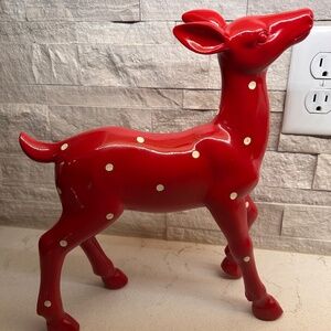 Vintage Kitchey Pottery Barn Deer Red White Polka Dots Mid Century